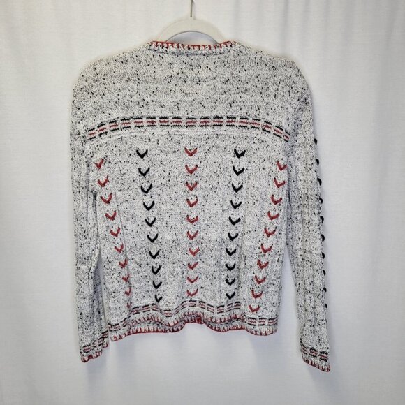 Christopher & Banks Large Cardigan Sweater Black Red White Hand Embroidered - Picture 2 of 6